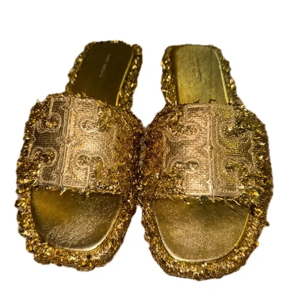 Tory Burch Metallic Gold Fringe Sandals - Picture 3 of 10